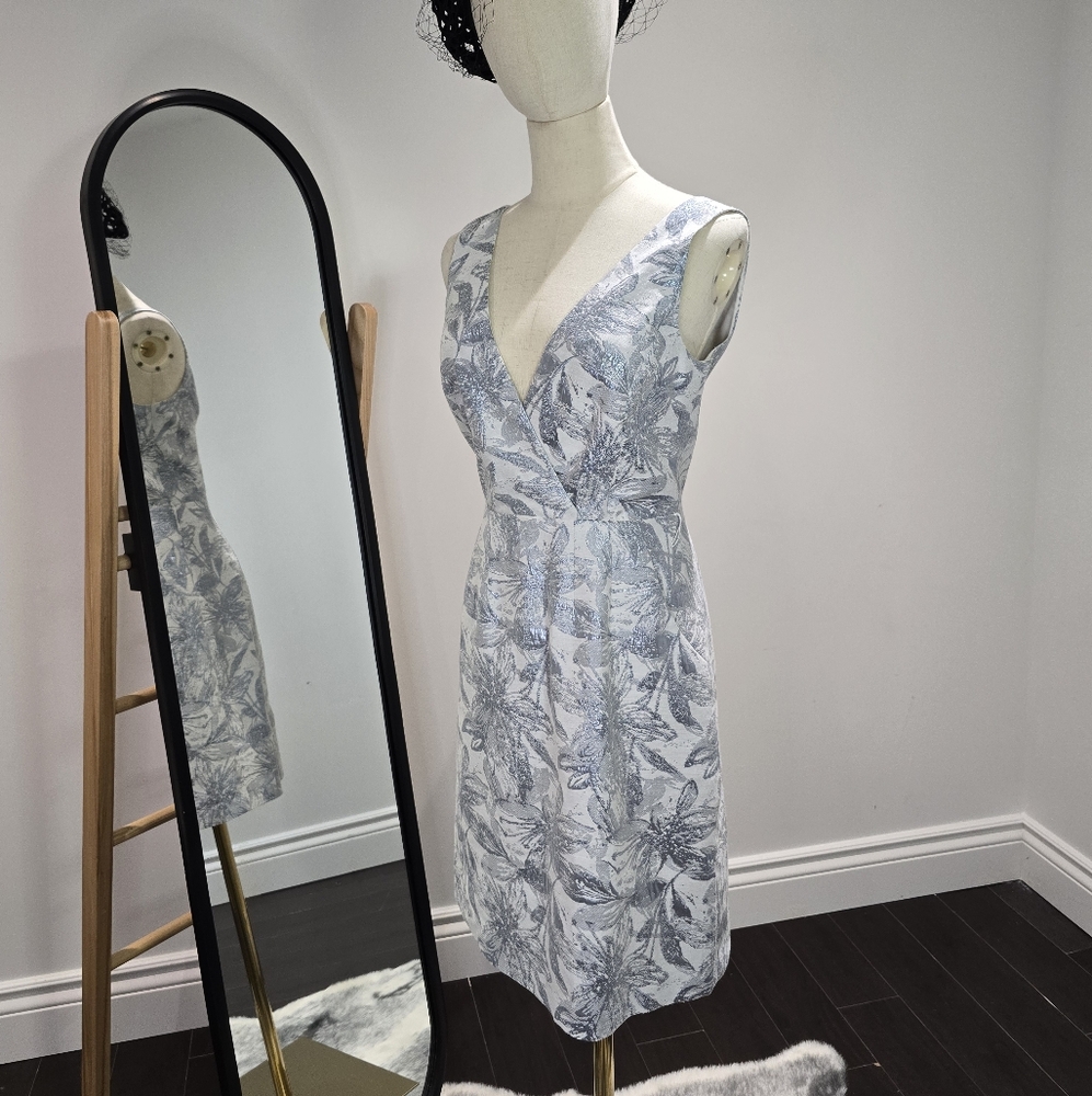 BCBGMaxAzria Blue and White Patterned Midi Dress